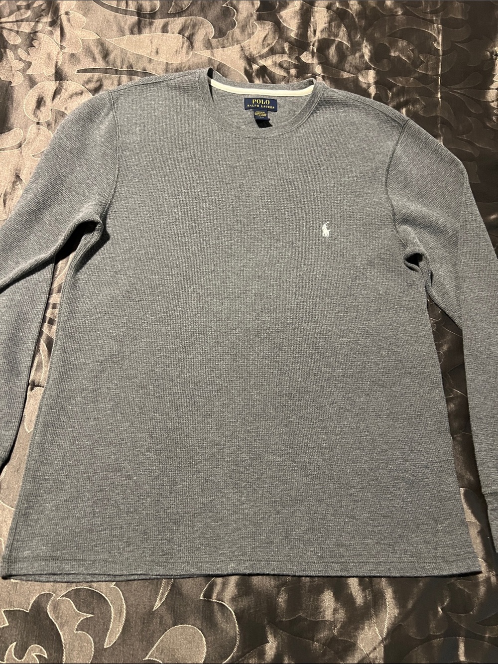 Polo by Ralph Lauren Gray Waffle-Knit Long Sleeve Top Layering Sleepwear Large
